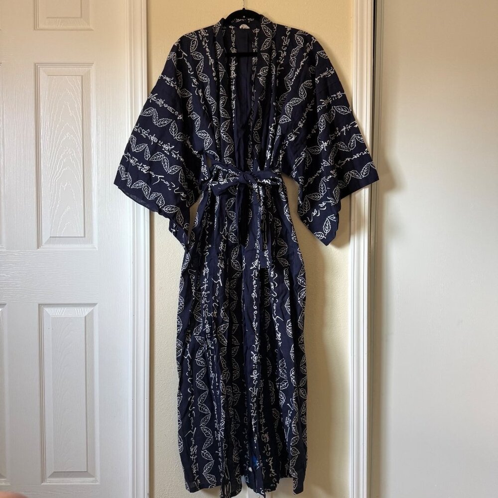 Vintage Japanese Kimono Robe Gown In Blue MADE IN JAPAN Sz L